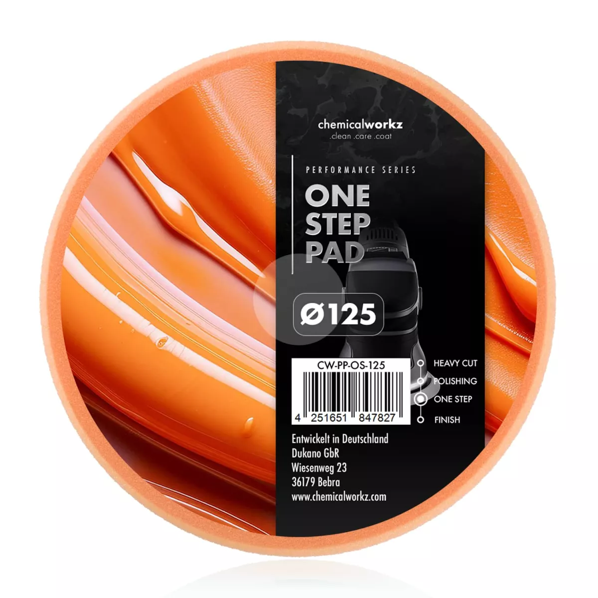 chemicalworkz One Step Performance Pad in Orange, 125 mm Durchmesser – Polierpad für Einschritt-Politur mit mittlerem Härtegrad
