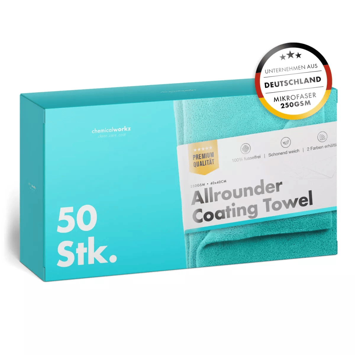 chemicalworkz Allrounder Coating Towel 250GSM Türkis Versiegelungstuch 40×40cm 50Stk.