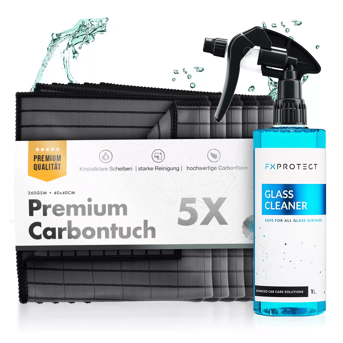 chemicalworkz Carbon Fiber Glass Towel Premium Glastuch 360GSM 40×40 5Stk. + Glasreiniger 1L