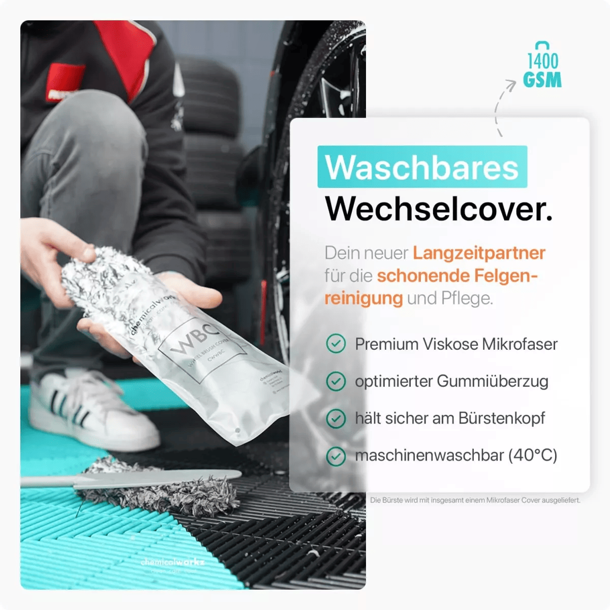 chemicalworkz Flat Wheel Brush Cover Small Mikrofaser Wechselbezug