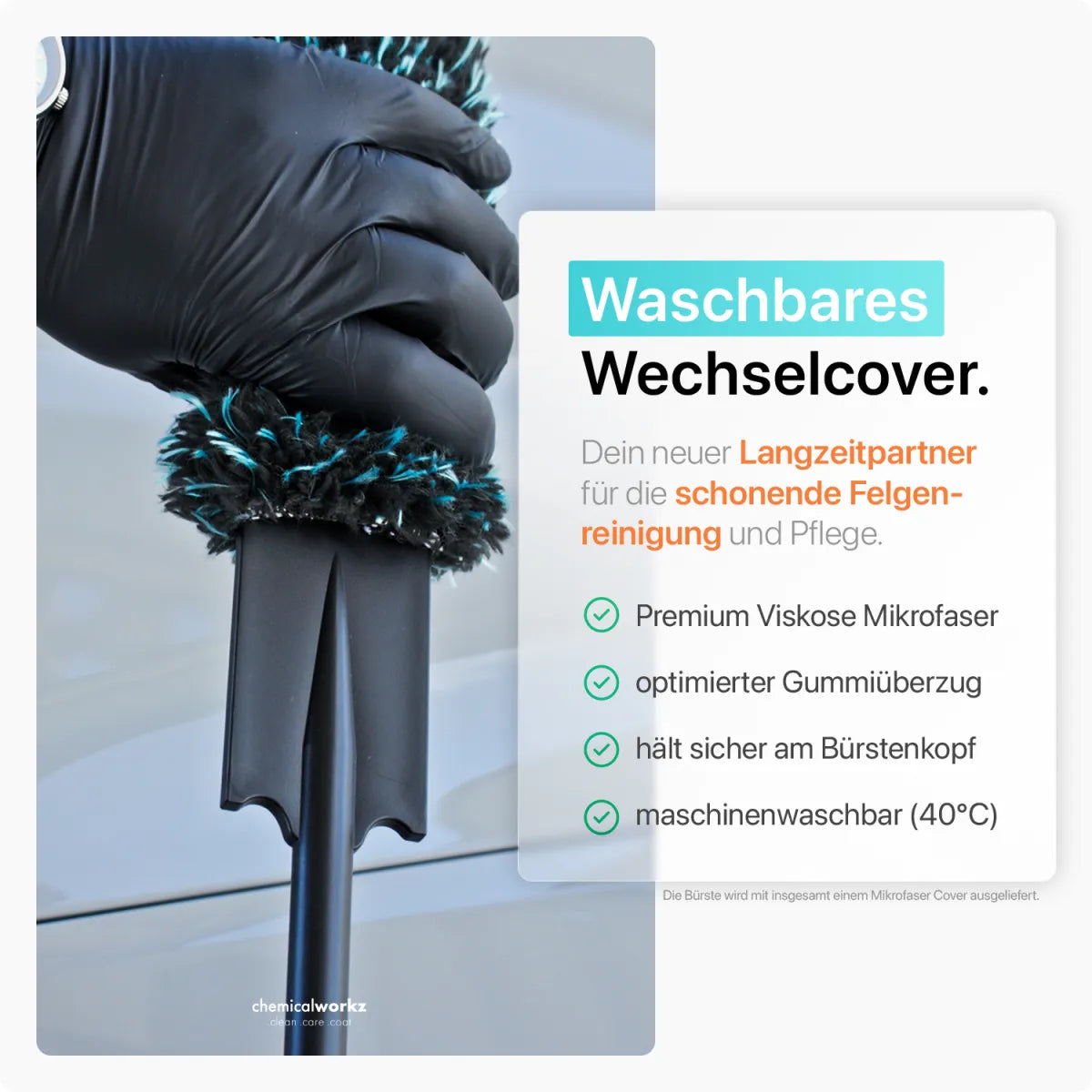 chemicalworkz Mikrofaser Felgenbürste für Felgenbett und Speichen