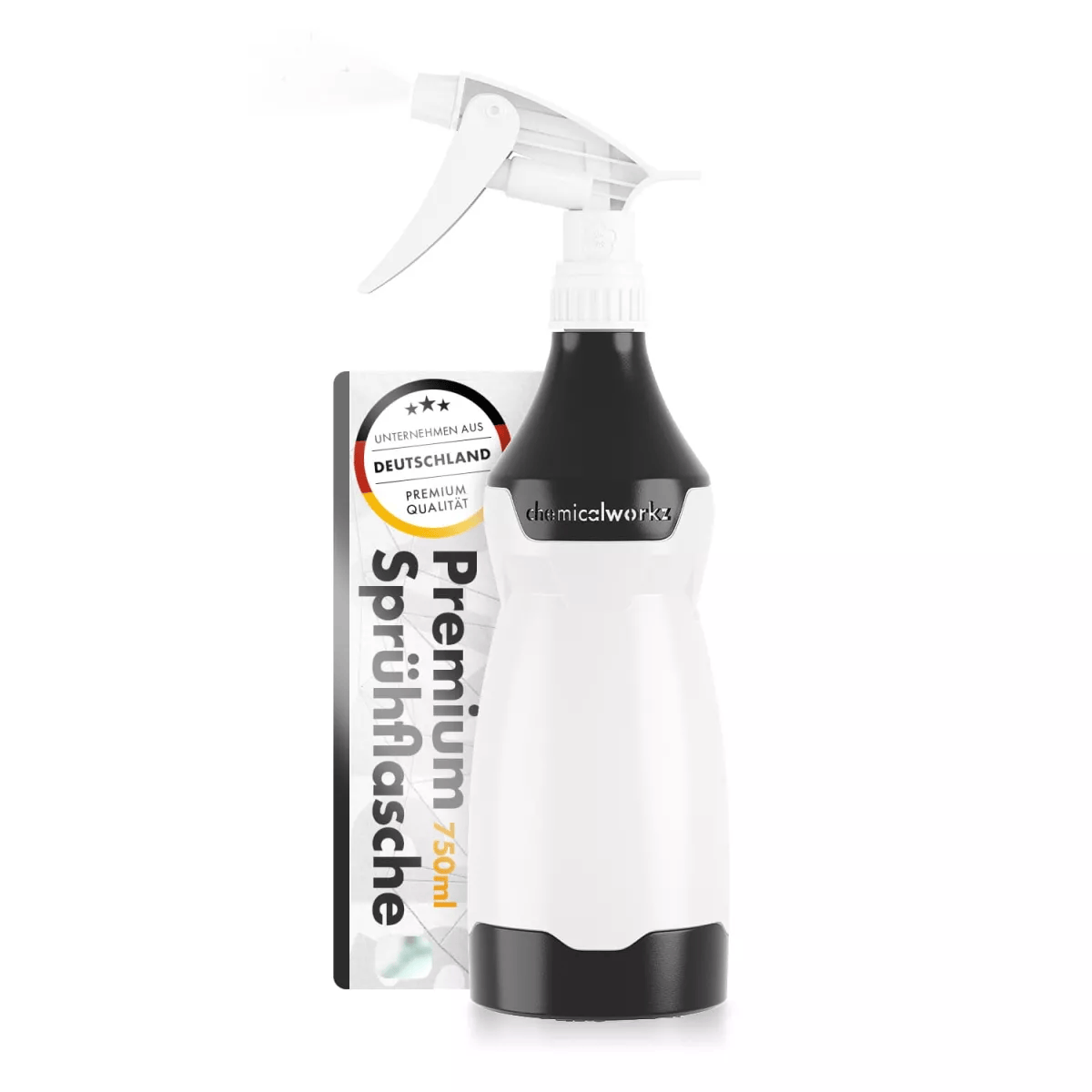 chemicalworkz Sprühflasche 750ml Schwarz mit Skala und Premium Trigger für Werkstatt oder Autopflege